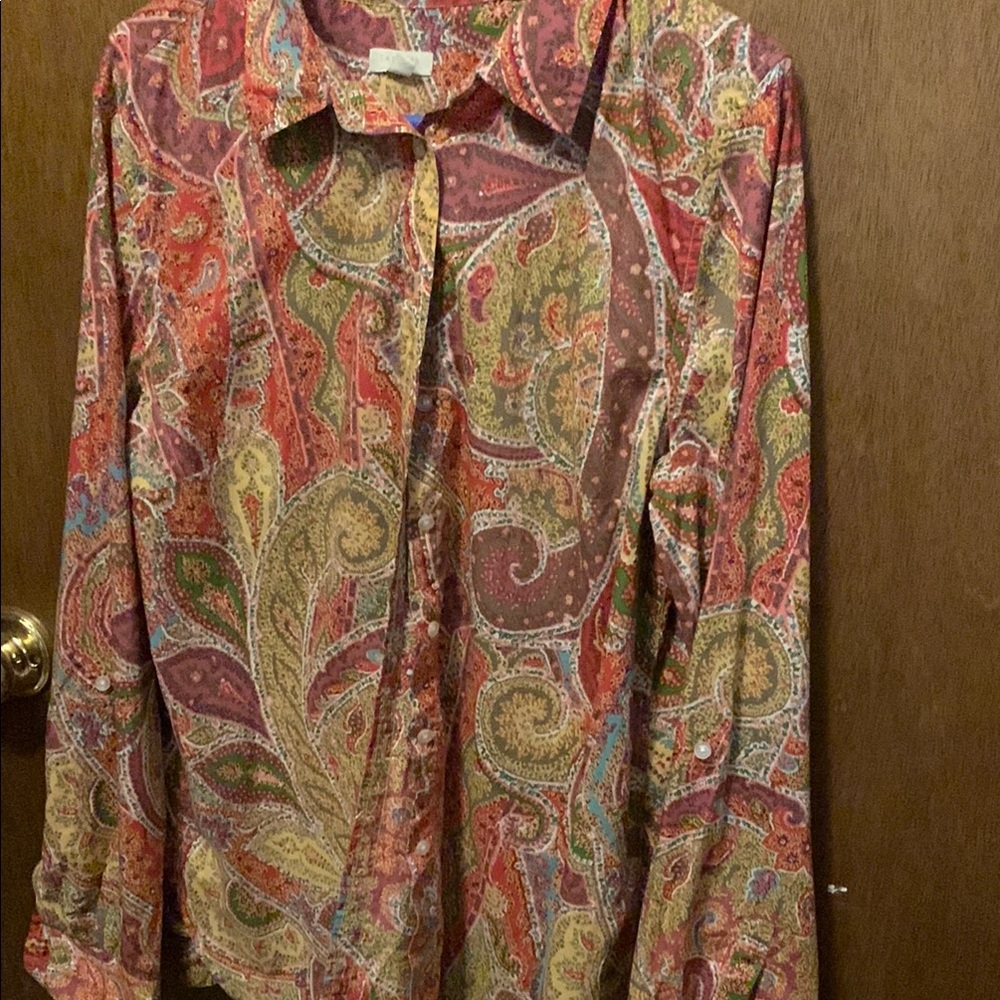Talbots Red and Green Paisley Button Down Shirt